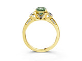 Yellow gold Fancy Green Radiant Cut Brilliant Three-Stone Diamond Ring with Pavé Band and Four-Prong Setting_6