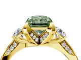 Yellow gold Fancy Green Radiant Cut Brilliant Three-Stone Diamond Ring with Pavé Band and Four-Prong Setting_7