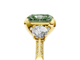 Yellow gold Fancy Green Radiant Cut Brilliant Three-Stone Diamond Ring with Pavé Band and Four-Prong Setting_8