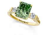 Yellow gold Fancy Green Radiant Cut Brilliant Three-Stone Pave Band with Four-Prong Setting_1