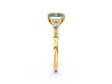 Yellow gold Fancy Green Radiant Cut Brilliant Three-Stone Pave Band with Four-Prong Setting_2