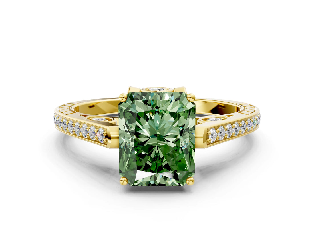 Yellow gold Fancy Green Radiant  Cut Cathedral Pave Diamond Engagement Ring with Six-Prong Setting_32