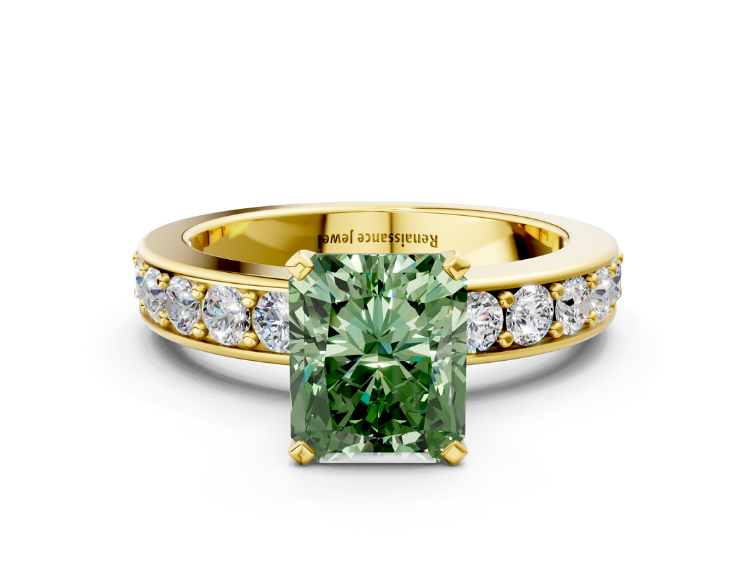 Yellow gold Fancy Green Radiant  Cut Channel Set Diamond Engagement Ring with Four-Prong Setting_204