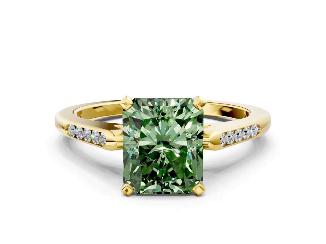 Yellow gold Fancy Green Radiant  Cut Channel Set Solitaire Engagement Ring with Four-Prong Setting_203