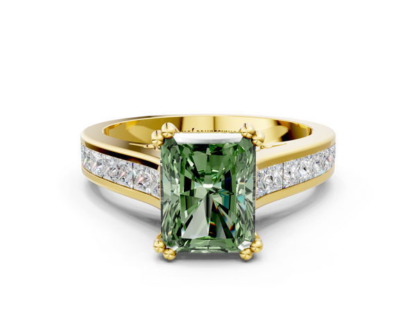 Yellow gold Fancy Green Radiant  Cut Channel Set Solitaire Engagement Ring with Prong Setting