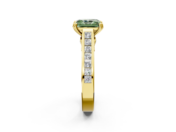 Yellow gold Fancy Green Radiant  Cut Channel Set Solitaire Engagement Ring with Prong Setting