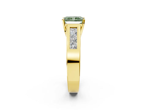 Yellow gold Fancy Green Radiant Cut Cut Channel Set Solitaire Ring with Four-Prong Setting_2
