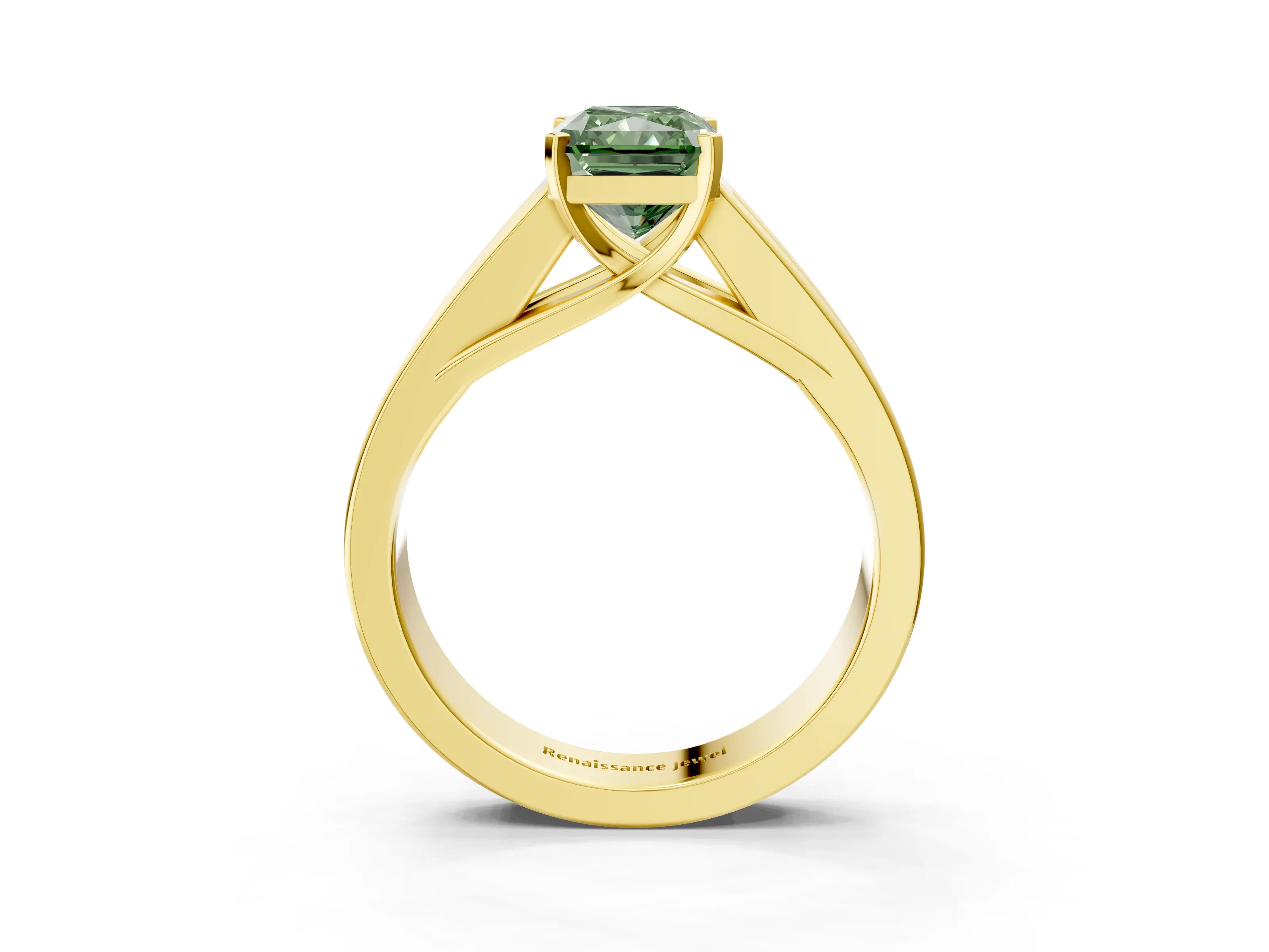 Yellow gold Fancy Green Radiant Cut Cut Channel Set Solitaire Ring with Four-Prong Setting_3