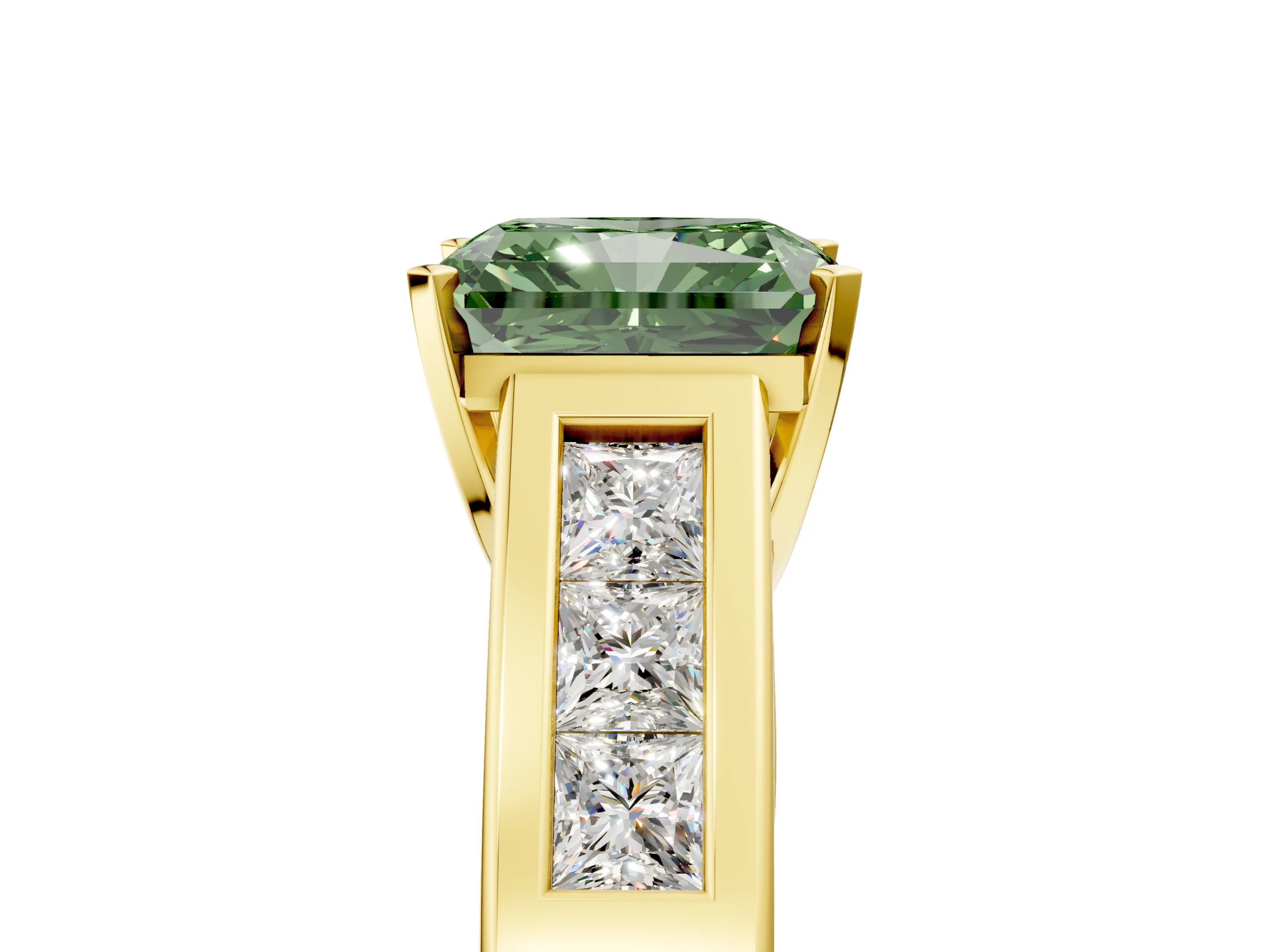 Yellow gold Fancy Green Radiant Cut Cut Channel Set Solitaire Ring with Four-Prong Setting_5