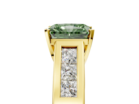 Yellow gold Fancy Green Radiant Cut Cut Channel Set Solitaire Ring with Four-Prong Setting_5