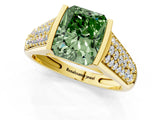 Yellow gold Fancy Green Radiant Cut Cut Diamond Channel Set Pave Band with Tension Prong Setting_1