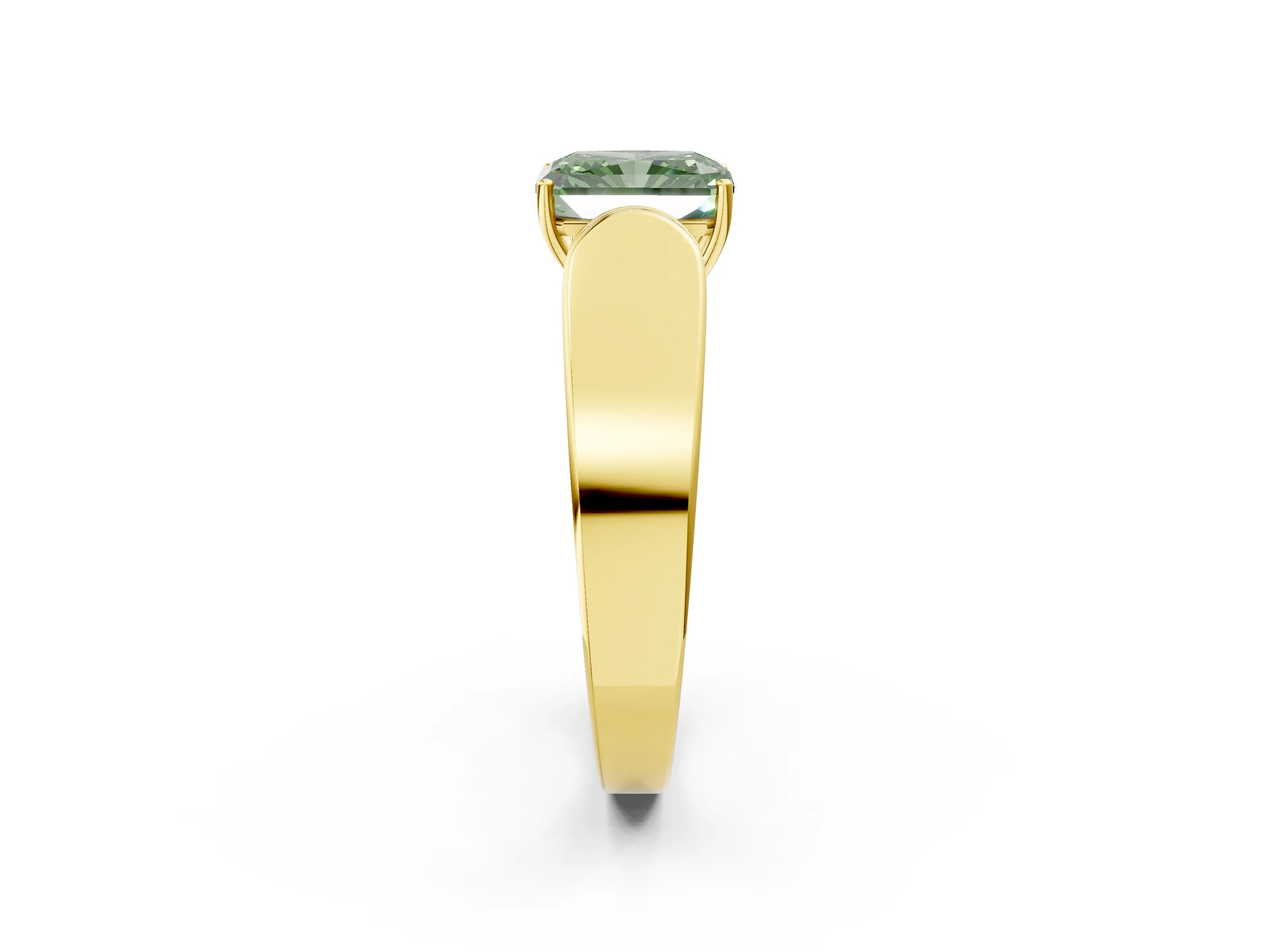 Yellow gold Fancy Green Radiant Cut Cut Diamond Channel Set Solitaire Ring with Four-Prong Setting_2