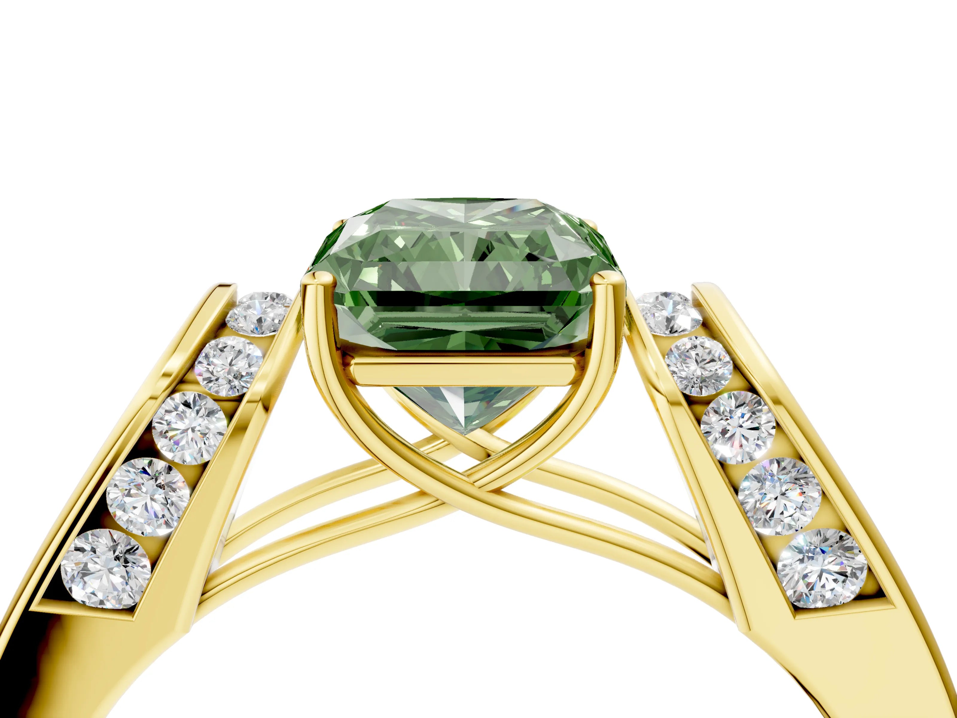 Yellow gold Fancy Green Radiant Cut Cut Diamond Channel Set Solitaire Ring with Four-Prong Setting_4
