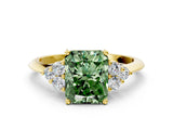 Yellow gold Fancy Green Radiant Cut Cut Diamond Cluster Ring with Solitaire Band and Four-Prong Setting