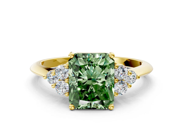 Yellow gold Fancy Green Radiant Cut Cut Diamond Cluster Ring with Solitaire Band and Four-Prong Setting