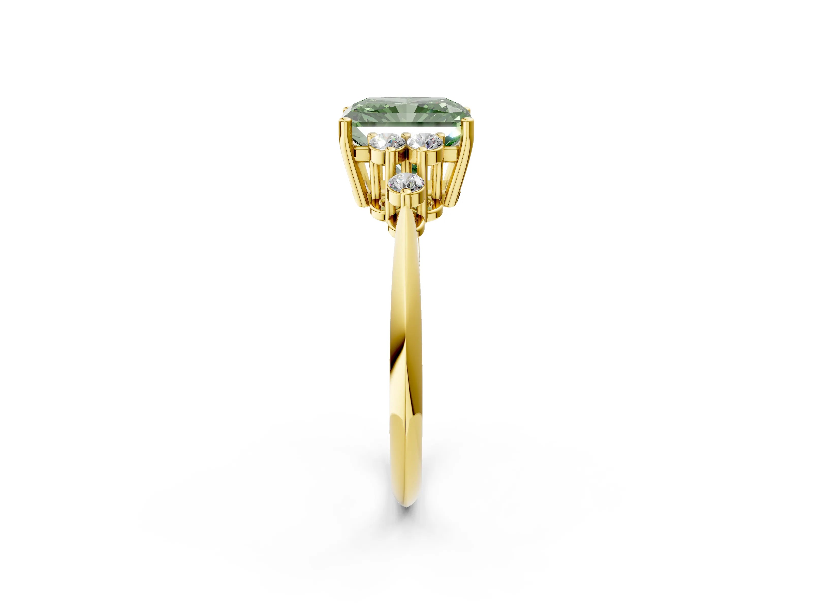 Yellow gold Fancy Green Radiant Cut Cut Diamond Cluster Ring with Solitaire Band and Four-Prong Setting_2