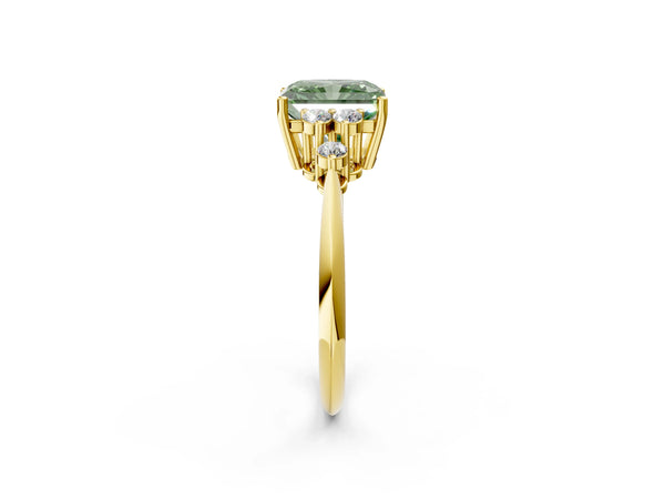 Yellow gold Fancy Green Radiant Cut Cut Diamond Cluster Ring with Solitaire Band and Four-Prong Setting
