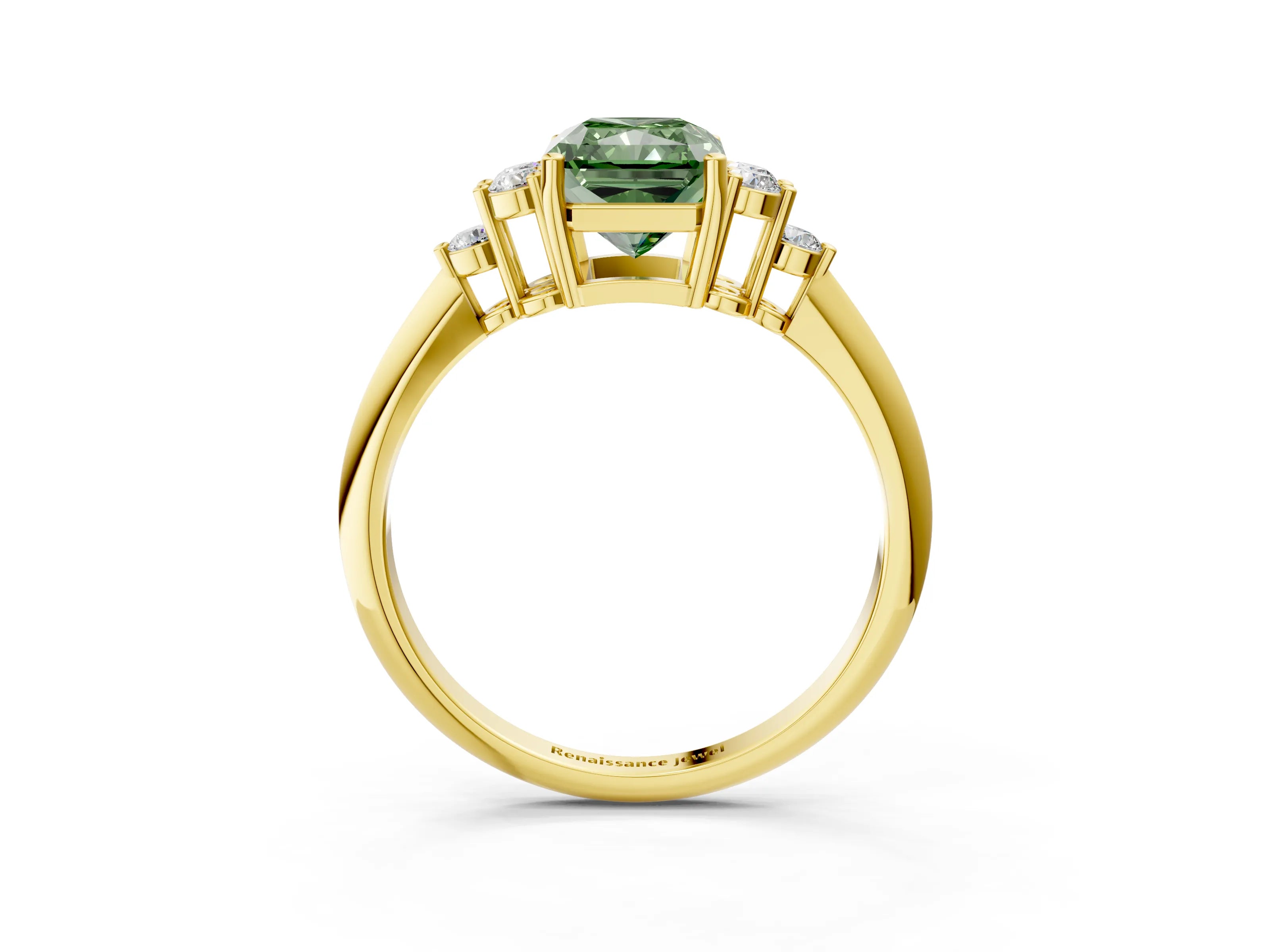 Yellow gold Fancy Green Radiant Cut Cut Diamond Cluster Ring with Solitaire Band and Four-Prong Setting_3