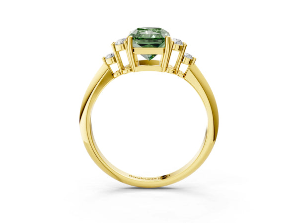 Yellow gold Fancy Green Radiant Cut Cut Diamond Cluster Ring with Solitaire Band and Four-Prong Setting