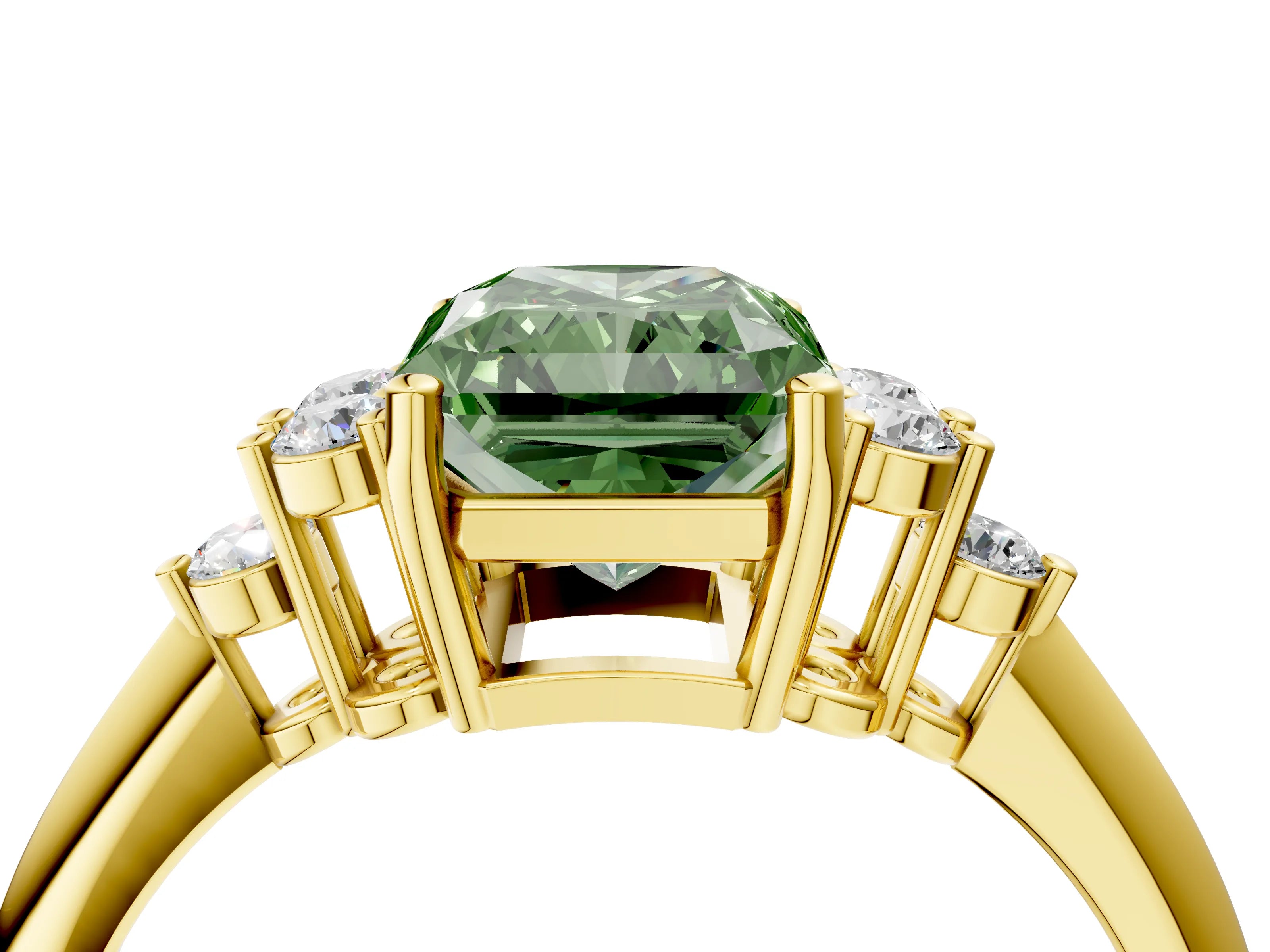 Yellow gold Fancy Green Radiant Cut Cut Diamond Cluster Ring with Solitaire Band and Four-Prong Setting_4
