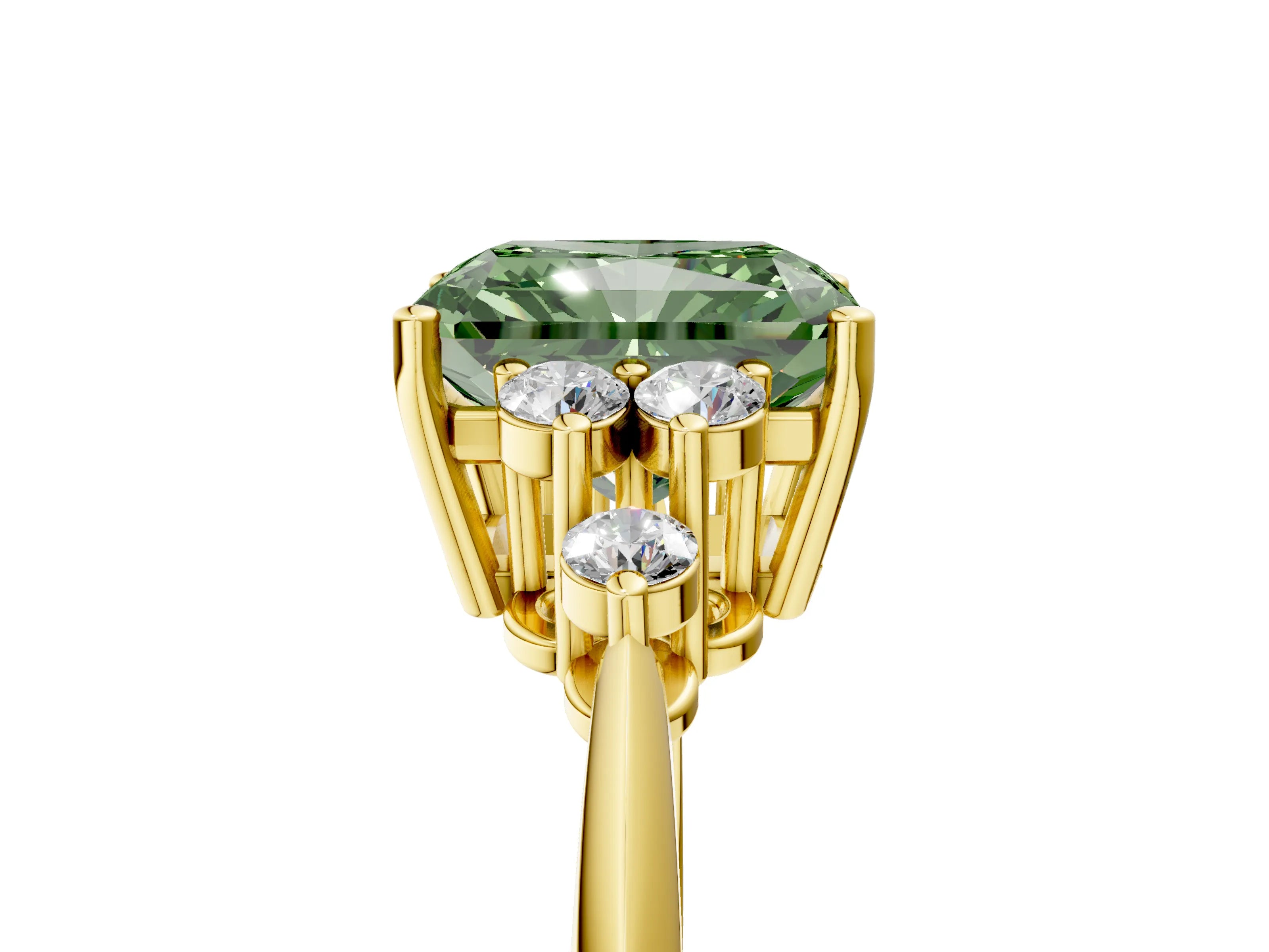 Yellow gold Fancy Green Radiant Cut Cut Diamond Cluster Ring with Solitaire Band and Four-Prong Setting_5