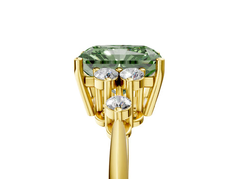 Yellow gold Fancy Green Radiant Cut Cut Diamond Cluster Ring with Solitaire Band and Four-Prong Setting_5