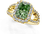 Yellow gold Fancy Green Radiant Cut Cut Diamond Halo Engagement Ring with Open Split Pavé Band_1