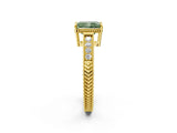 Yellow gold Fancy Green Radiant Cut Cut Diamond Milgrain Pave Band Four-Prong Setting Ring_5