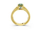 Yellow gold Fancy Green Radiant Cut Cut Diamond Milgrain Pave Band Four-Prong Setting Ring_6