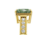 Yellow gold Fancy Green Radiant Cut Cut Diamond Milgrain Pave Band Four-Prong Setting Ring_8