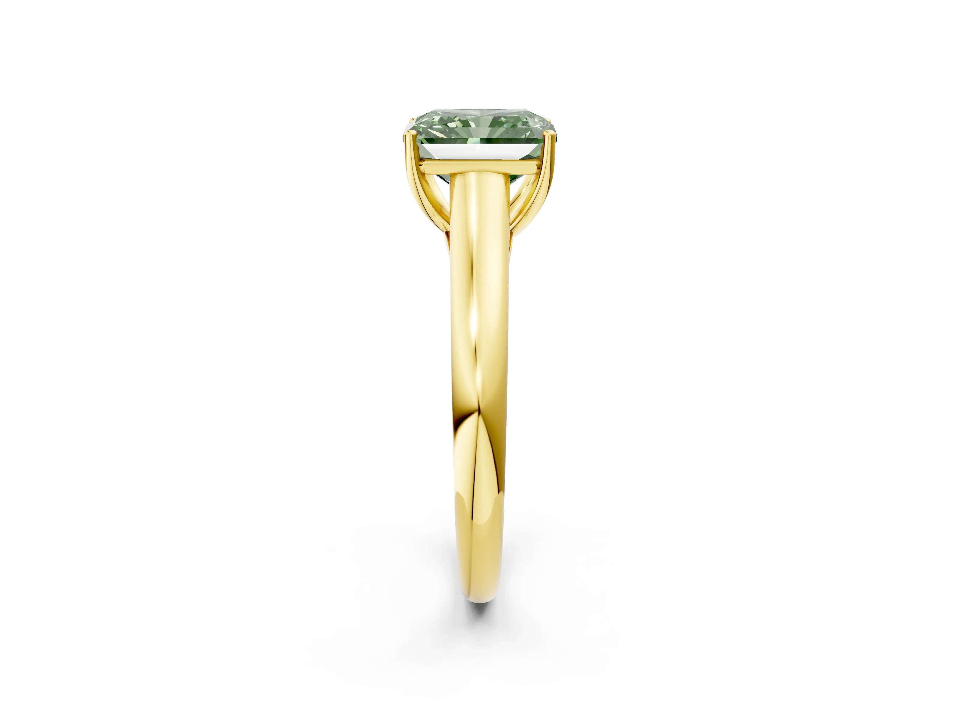Yellow gold Fancy Green Radiant Cut Cut Diamond Solitaire Engagement Ring with Tapered Plain Band and Four-Prong Setting_2