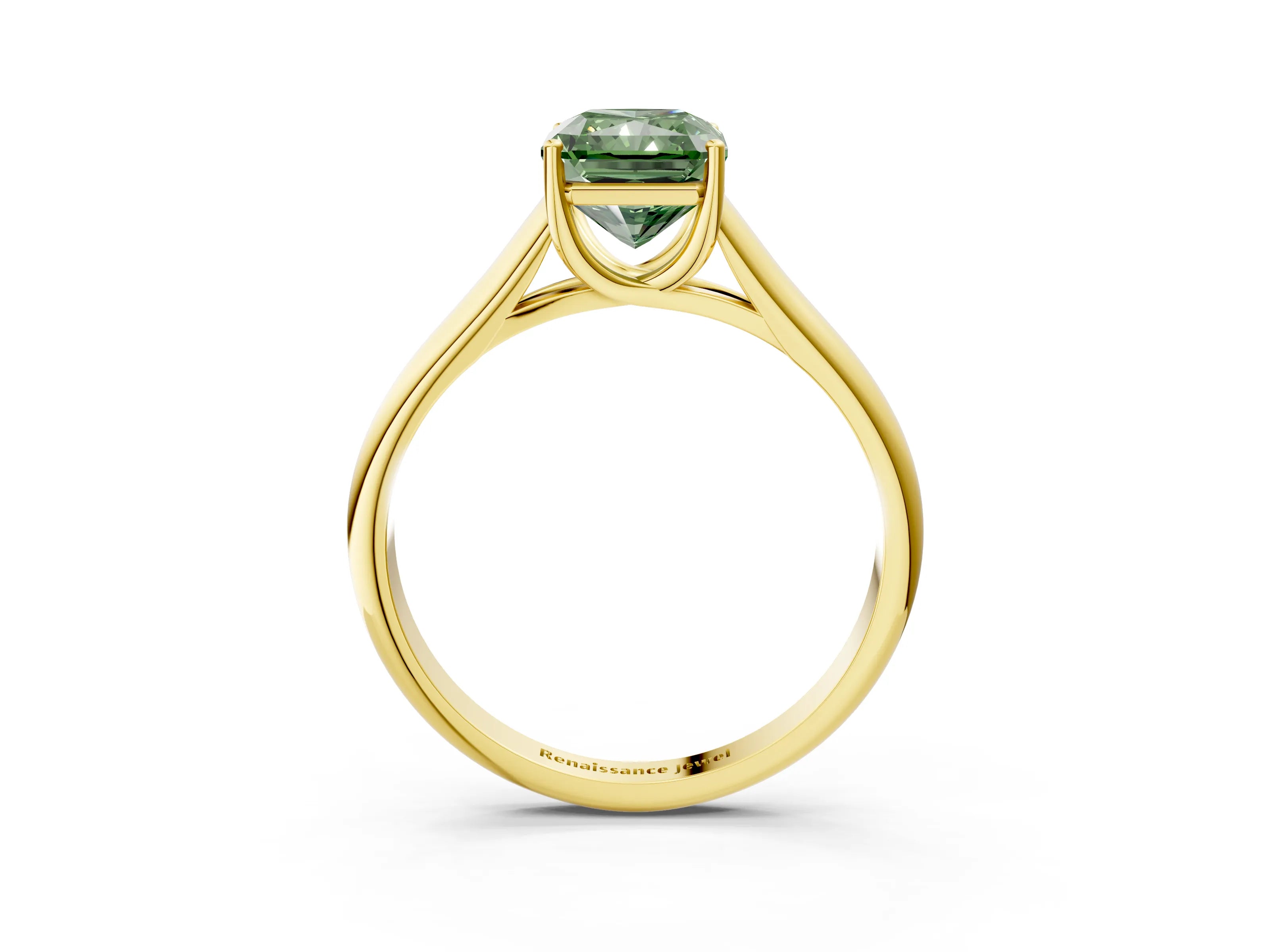 Yellow gold Fancy Green Radiant Cut Cut Diamond Solitaire Engagement Ring with Tapered Plain Band and Four-Prong Setting_3