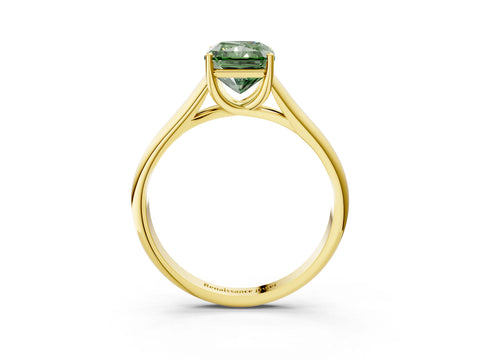 Yellow gold Fancy Green Radiant Cut Cut Diamond Solitaire Engagement Ring with Tapered Plain Band and Four-Prong Setting_3