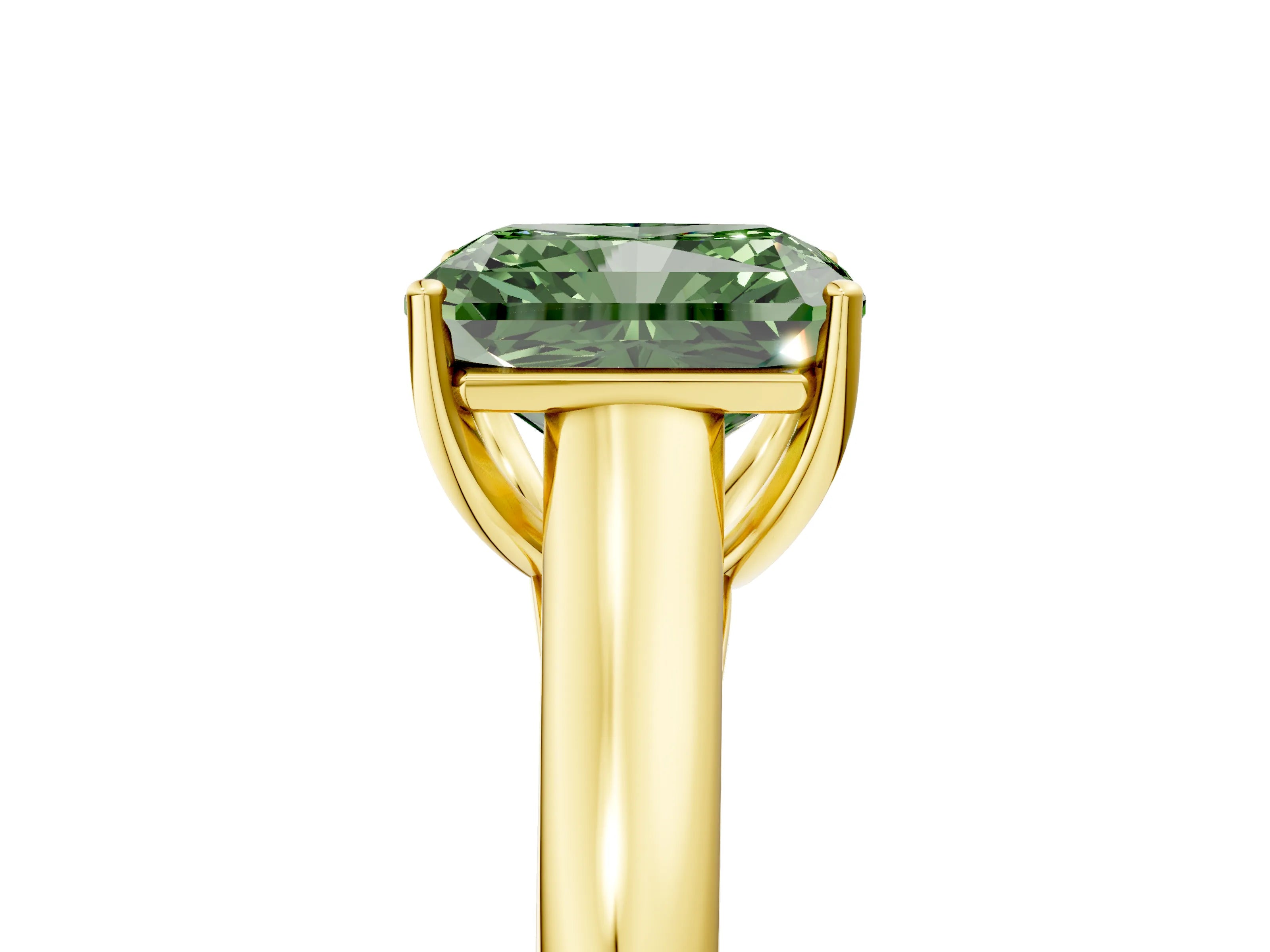 Yellow gold Fancy Green Radiant Cut Cut Diamond Solitaire Engagement Ring with Tapered Plain Band and Four-Prong Setting_5
