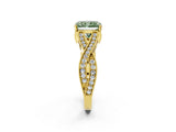 Yellow gold Fancy Green Radiant Cut Cut Diamond Twisted Band with Milgrain Pave Setting and Four-Prong Setting_2