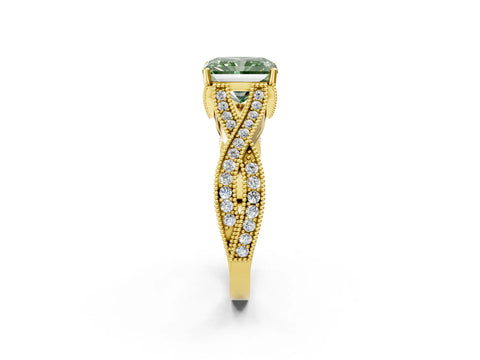 Yellow gold Fancy Green Radiant Cut Cut Diamond Twisted Band with Milgrain Pave Setting and Four-Prong Setting_2