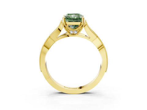 Yellow gold Fancy Green Radiant Cut Cut Diamond Twisted Band with Milgrain Pave Setting and Four-Prong Setting_3