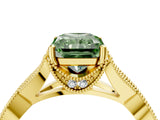 Yellow gold Fancy Green Radiant Cut Cut Diamond Twisted Band with Milgrain Pave Setting and Four-Prong Setting_4