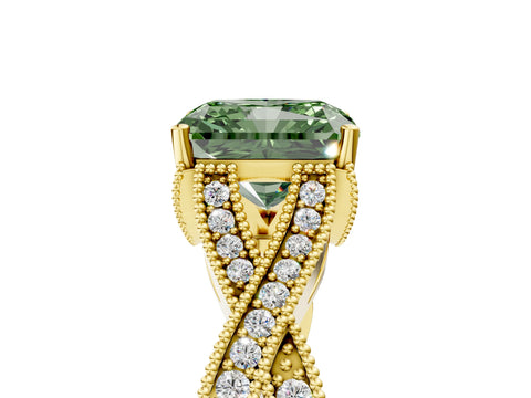 Yellow gold Fancy Green Radiant Cut Cut Diamond Twisted Band with Milgrain Pave Setting and Four-Prong Setting_5
