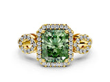 Yellow gold Fancy Green Radiant Cut Cut Halo Diamond Infinity Band with Four-Prong Setting