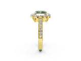 Yellow gold Fancy Green Radiant Cut Cut Halo Diamond Pavé Engagement Ring with Milgrain Detailing_2