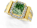 Yellow gold Fancy Green Radiant Cut Cut Halo Split Shank Prong Set Ring_1