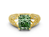 Yellow gold Fancy Green Radiant Cut Cut Milgrain Pave Diamond Engagement Ring with Four-Prong Setting_27