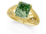Yellow gold Fancy Green Radiant Cut Cut Milgrain Pave Diamond Engagement Ring with Four-Prong Setting_28
