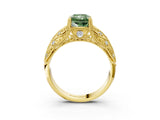 Yellow gold Fancy Green Radiant Cut Cut Milgrain Pave Diamond Engagement Ring with Four-Prong Setting_30