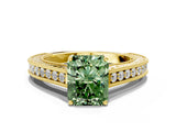 Yellow gold Fancy Green Radiant Cut Cut Pave Band Milgrain Solitaire Ring_11