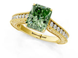 Yellow gold Fancy Green Radiant Cut Cut Pave Band Milgrain Solitaire Ring_12