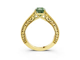 Yellow gold Fancy Green Radiant Cut Cut Pave Band Milgrain Solitaire Ring_14