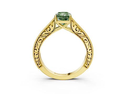 Yellow gold Fancy Green Radiant Cut Cut Pave Band Milgrain Solitaire Ring_14