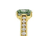 Yellow gold Fancy Green Radiant Cut Cut Pave Band Milgrain Solitaire Ring_16